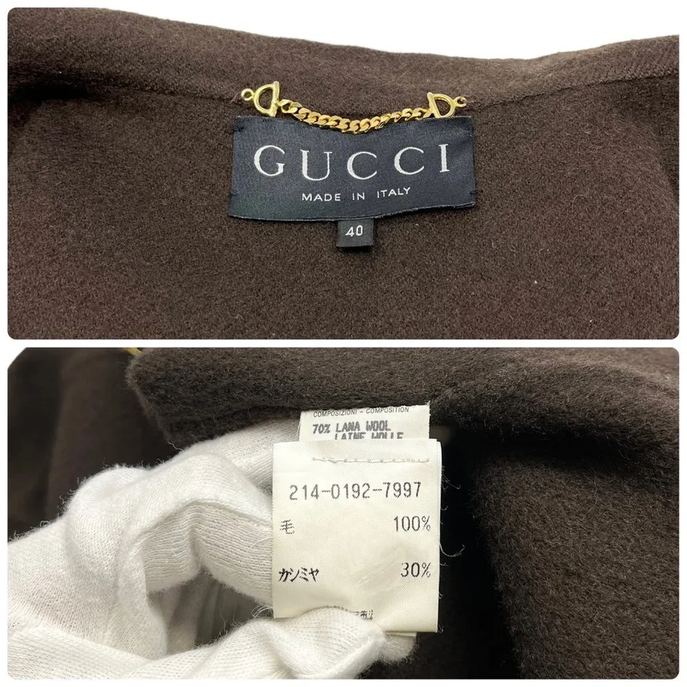 GUCCI Vintage  Interlocking Coat Brown Gold  Oversized - Picture 8 of 14